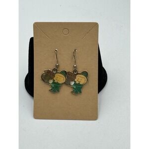 Vintage Gold Tone Leprechaun & Pot Of Gold Dangle Earrings